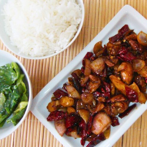 Dried Chili Chicken With Rice